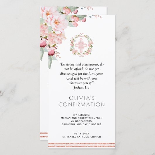 Blush und Minze Floral Confirmation Lesezeichen Be Dankeskarte (Vorne/Hinten)