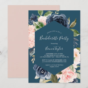 Blush und Navy Blume Blue Junggeselinnen-Abschied Einladung