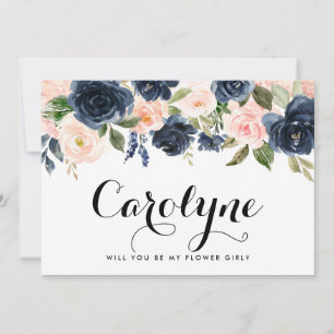 Blush und Navy Blume werden Sie mein Blumenmädchen Ankündigung