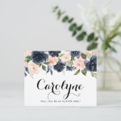 Blush und Navy Blume werden Sie mein Blumenmädchen Postkarte (Stehend Vorderseite)