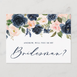 Blush und Navy-Floral werden Sie mein Bridesman se Postkarte
