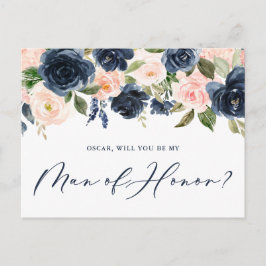 Blush und Navy Floral werden Sie mein Mann der Ehr Postkarte