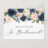 Blush und Navy Floral werden Sie meine Jr Bridesma Postkarte (Vorderseite)