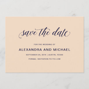 Blush und Navy Typografie   Hochzeitsstichtag spei Save The Date