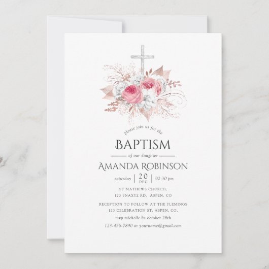 Blush und Rose Gold Bläsertaufen oder Weihnachten Einladung (Vorderseite)