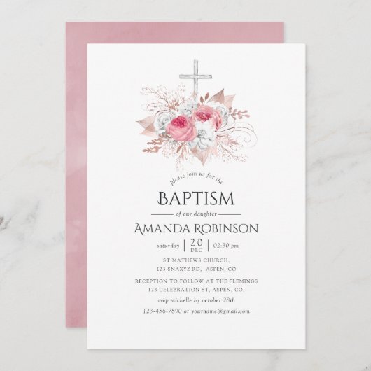 Blush und Rose Gold Bläsertaufen oder Weihnachten Einladung (Vorne/Hinten)