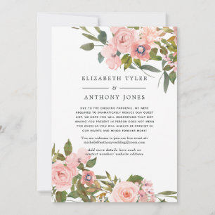 Blush und Rose Gold Floral reduzierte Hochzeitsgäs Ankündigung