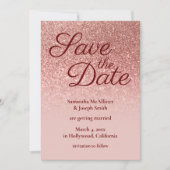 Blush und Rose Gold Ombre Glitzer Save the Date Einladung (Vorderseite)
