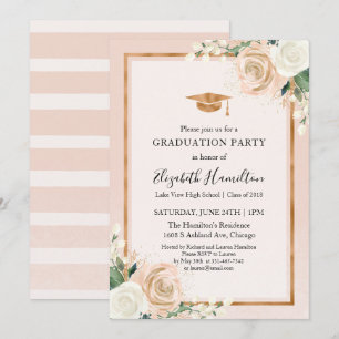Blush- und Roségoldene moderne Floral-Abschlussfei Einladung