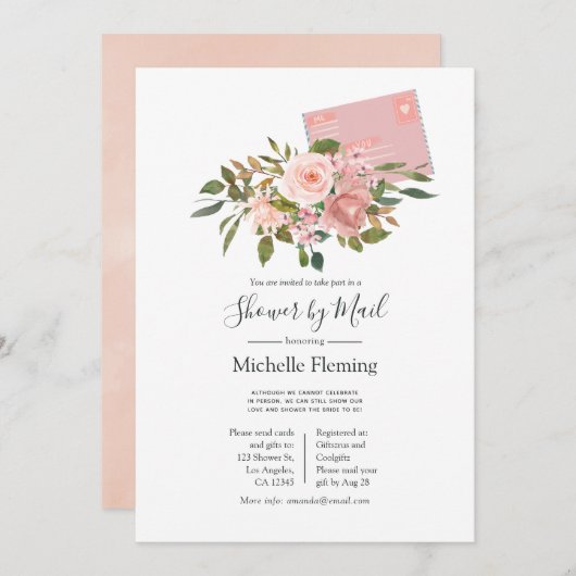 Blush und Rosen Gold Flora Baby oder Brautparty Einladung (Vorne/Hinten)