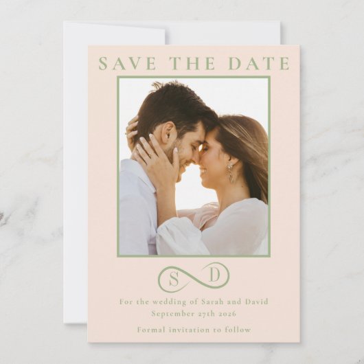 Blush und Sage Infinity Hochzeit Minimalistisch Mo Save The Date (Vorderseite)