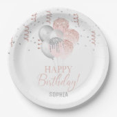 Blush und Silberne Luftballons Geburtstag  Pappteller (Vorderseite)