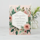 Blush Verdant Bloom Hochzeit Einladung (Stehend Vorderseite)