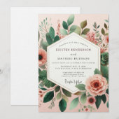 Blush Verdant Bloom Hochzeit Einladung (Vorne/Hinten)