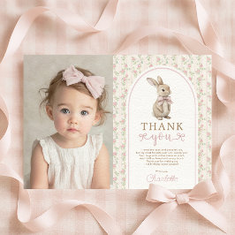 Blush Vintage Bunny Pink Bow Birthday Girl Dankeskarte