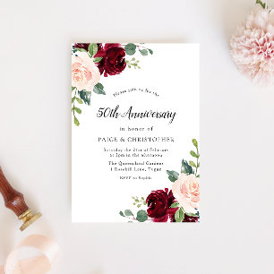 Blush Wasserfarbe Bloral 50. Hochzeitstag Einladung