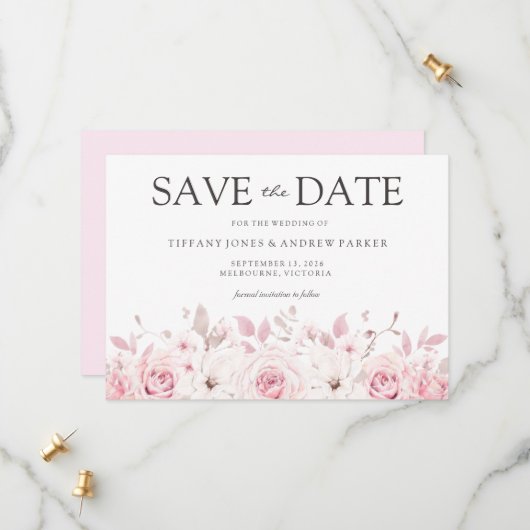 Blush Wasserfarbe Bloral Elegante Hochzeit Save The Date (Vorderseite/Rückseite Beispiel)