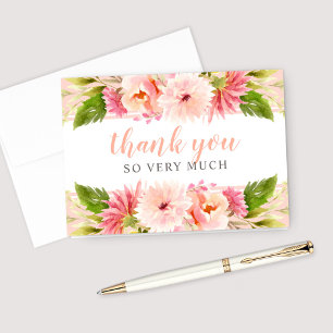 Blush Wasserfarbe Blume Hochzeitsstich Brautparty Dankeskarte