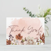Blush Wasserfarbe Herbst Moderne Hochzeit Dankeskarte (Stehend Vorderseite)