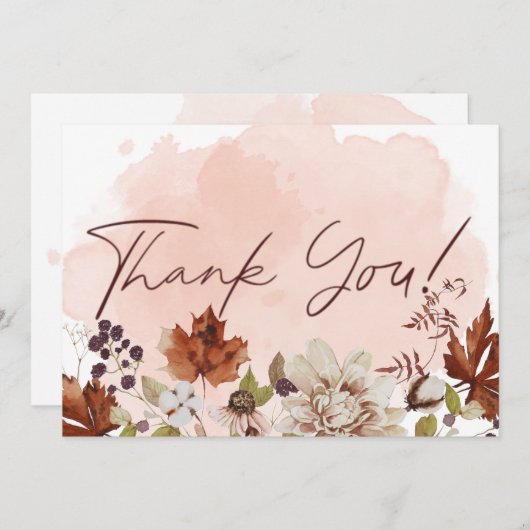 Blush Wasserfarbe Herbst Moderne Hochzeit Dankeskarte (Vorne/Hinten)
