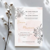 Blush Wasserfarbe & Schwarze Flora Elegante Hochze Einladung