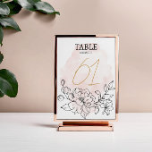 Blush Wasserfarbe & Schwarze Flora Elegante Hochze Tischnummer