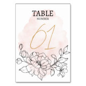 Blush Wasserfarbe & Schwarze Flora Elegante Hochze Tischnummer (Vorderseite)