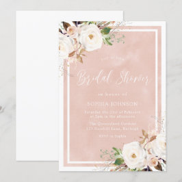 Blush Wasserfarbe Weiße Blume Brautparty Einladung
