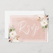 Blush Wasserfarbe Weiße Blume Schöne Hochzeit RSVP Karte (Vorne/Hinten)