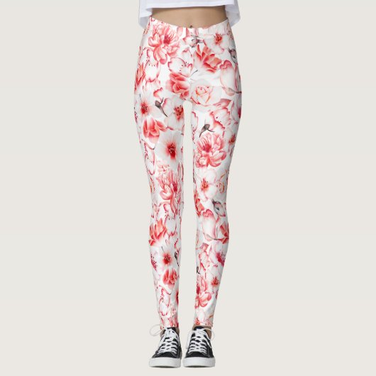 Blush-Wasserfarben-Blumenmuster  Leggings (Vorderseite)
