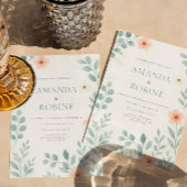 Blush-Wasserfarbenblütenhochzeit Einladung