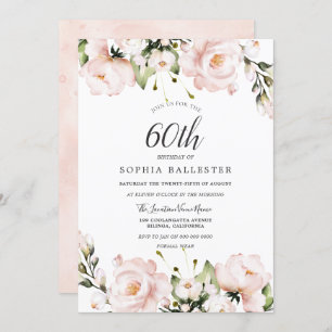 Blush Watercolor Blume 60. Geburtstagsparty Einladung