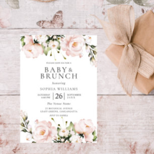 Blush Watercolor Blume Babydusche Brunch Einladung