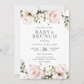 Blush Watercolor Blume Babydusche Brunch Einladung (Vorderseite)