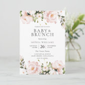 Blush Watercolor Blume Babydusche Brunch Einladung (Stehend Vorderseite)