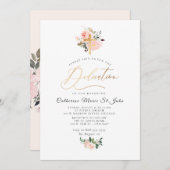 Blush Watercolor Blume Imitats Gold Dedication Einladung (Vorne/Hinten)