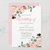 Blush Watercolor Blume Modernes Hochzeitsdesign Einladung (Vorne/Hinten)