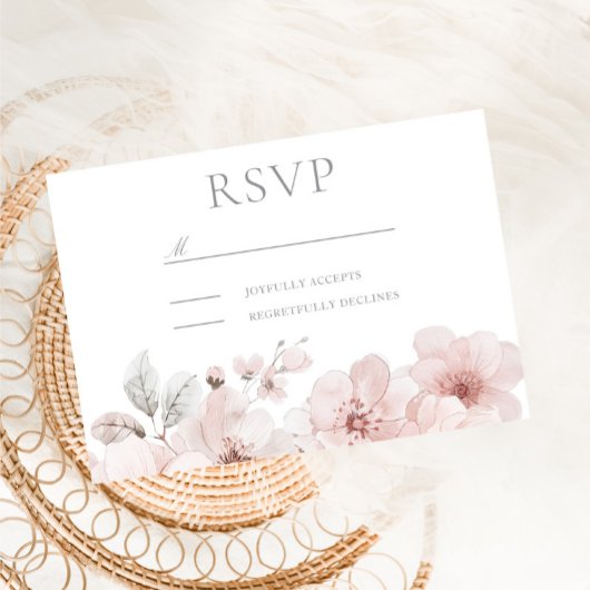 Blush Watercolor Blume Schöne Hochzeit RSVP Karte