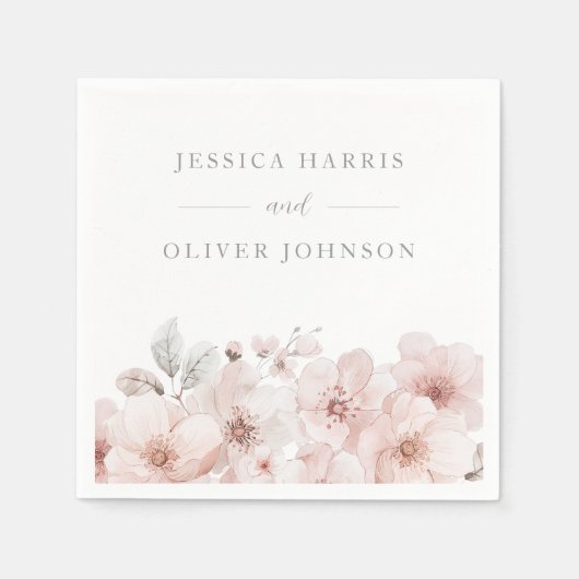 Blush Watercolor Blume Schöne Hochzeit Serviette (Vorderseite)