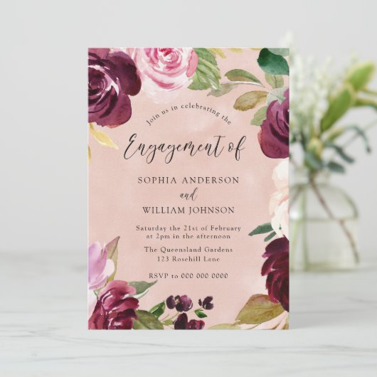 Blush Watercolor Blumenfeuerpartei Einladung (Stehend Vorderseite)