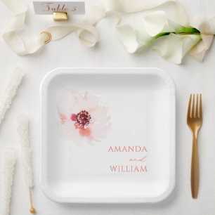 Blush Watercolor Blumenpapier Teller