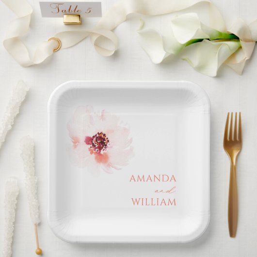 Blush Watercolor Blumenpapier Teller (Hochzeit)