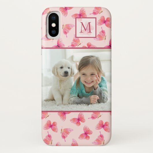 Blush Watercolor Butterfly Monogram Foto Case-Mate iPhone Hülle (Rückseite)