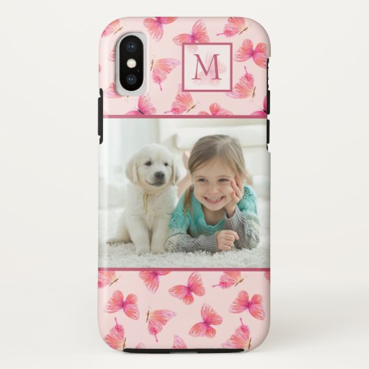 Blush Watercolor Butterfly Monogram Foto Case-Mate iPhone Hülle (Rückseite)