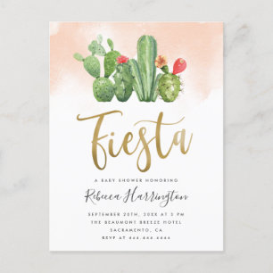 Blush Watercolor & Cactus Fiesta Baby Shower Einladungspostkarte