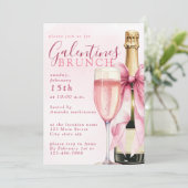Blush Watercolor Champagne Galentines Brunch Einladung (Stehend Vorderseite)
