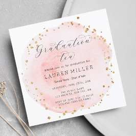 Blush Watercolor Circle Gold Dots Graduation Party Einladung