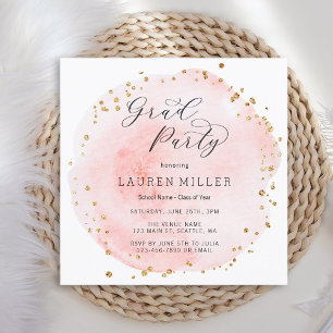 Blush Watercolor Circle Gold Dots Graduation Party Einladung