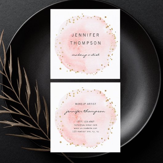 Blush Watercolor Circle Gold Punkte Quadratische Visitenkarte