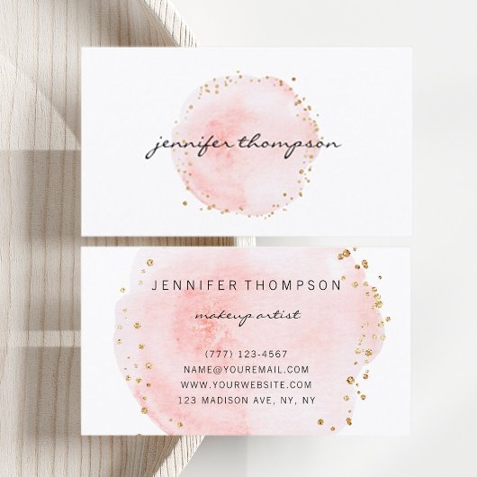 Blush Watercolor Circle Gold Punkte Visitenkarte